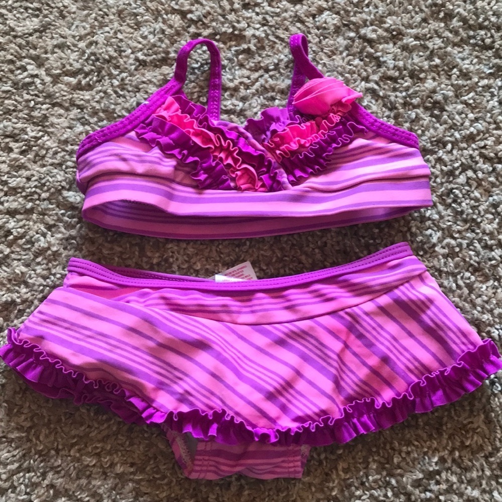 Circo Pink Purple Riffled 2 Piece Bikini Swim